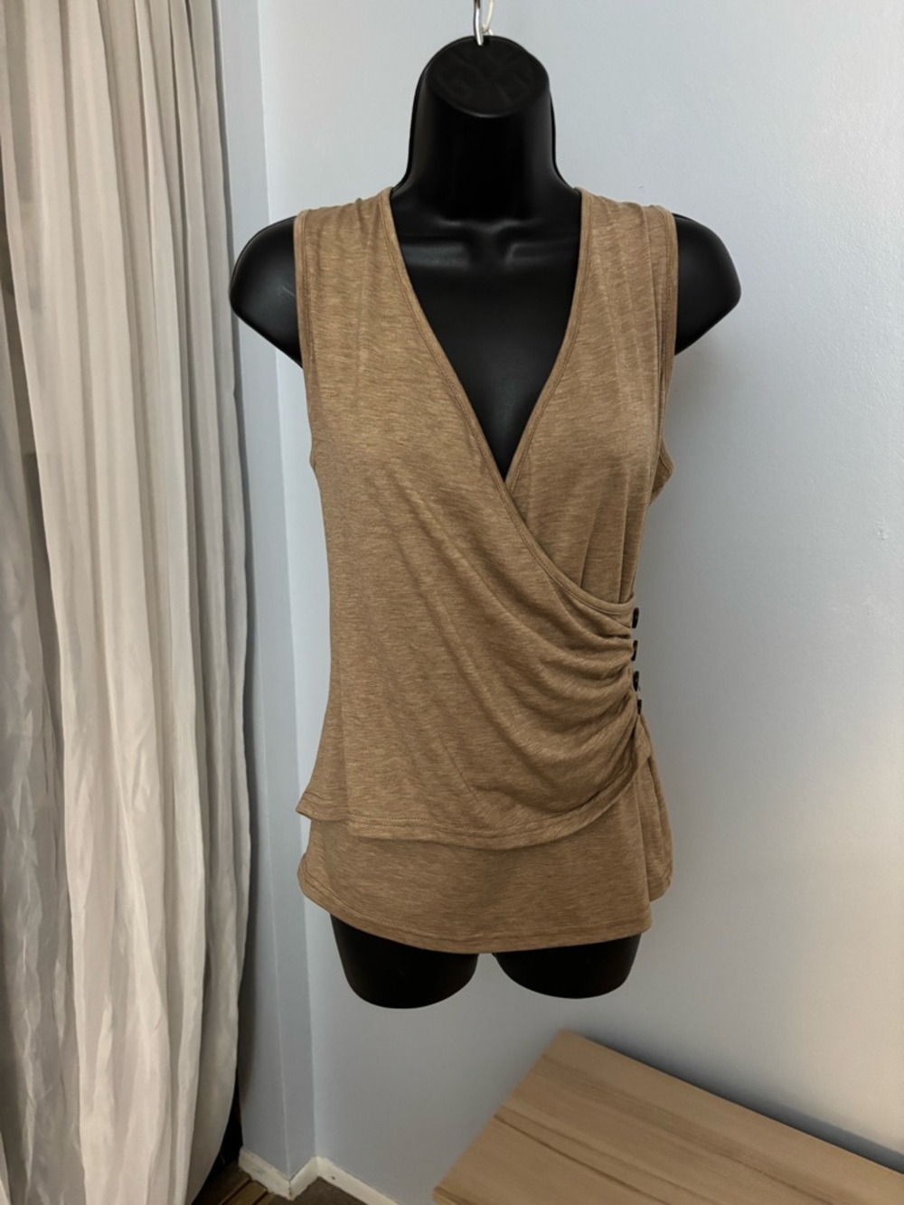 Sleeveless Wrap-Style Tank Top in Tan
